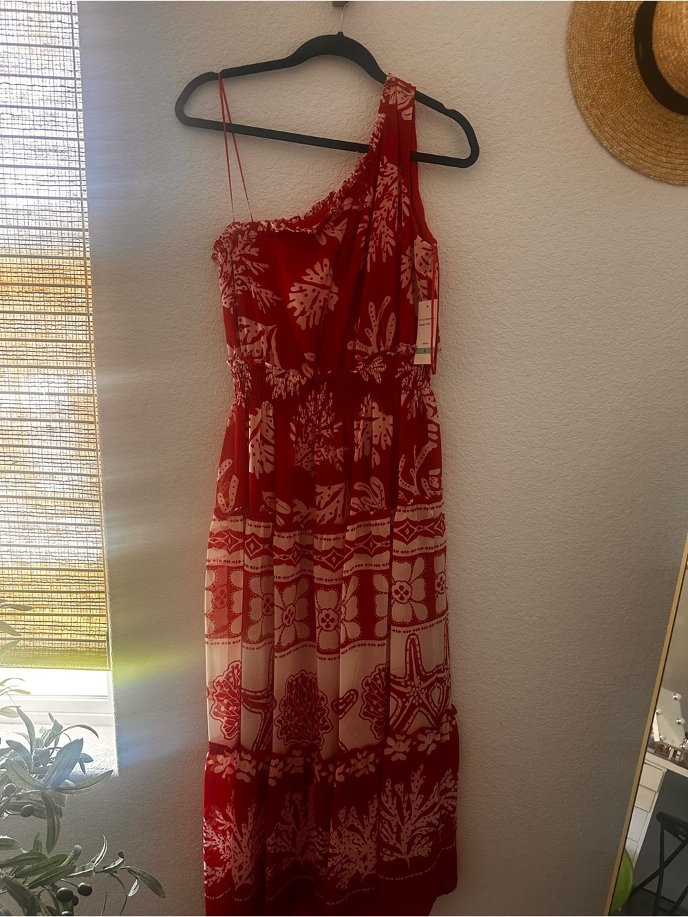 Taylor Red and White One-Shoulder Floral Maxi Dress